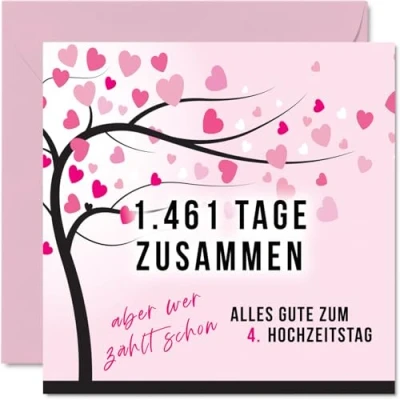 Abbildung von Stuff4 4. Hochzeitstag Karte Liebe 1461 Tage Zusammen 4 Jahrestag Geschenke für Mein Mann Ehemann Meine Frau Ehefrau, 145mm Lustig Glückwunschkarten