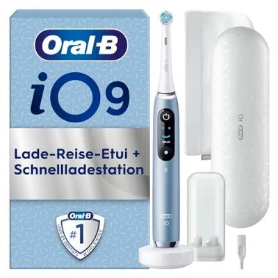 Abbildung von Oral B iO Series 9 Luxe Edition Elektrische Zahnbürste/Electric Toothbrush, 7 Putzmodi, Zahnpflege, Farbdisplay, Lade Reiseetui &amp; Beauty Tasche, aqua marine