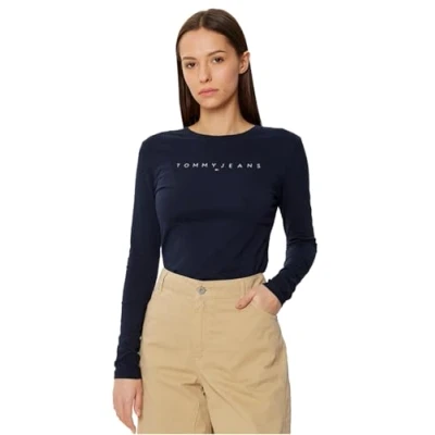 Abbildung von Tommy Jeans SLIM Linear TEE Langarmshirt, Damen, Größe: 40, Dark night navy
