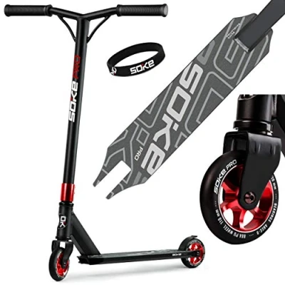 Abbildung von SOKE Stunt Scooter PRO Kick mit ABEC 9 Kugellager Tretroller Trick Roller für Erwachsene und Kinder Zweirad Freestyle Cityroller 2 Räder Tragkraft 100kg (Schwarz Rot)