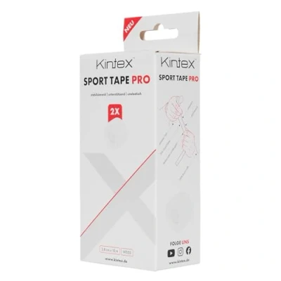 Abbildung von Kintex Sport Tape PRO 2 oder 32 Rollen, Unelastisch, 100% Baumwolle, 3,8cm x 10m, Reißbar, Hautfreundlich, Stabilisierung für Knie/Hand/Finger, Weiß (2 Rollen)