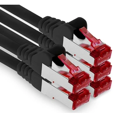 Abbildung von 1aTTack.de 5x 1m CAT6 Patchkabel S/FTP PIMF Schirmung CAT.6 RJ45 Netzwerkkabel Ethernetkabel DSL LAN Router Switch Modem Patchfeld schwarz 5 Stück