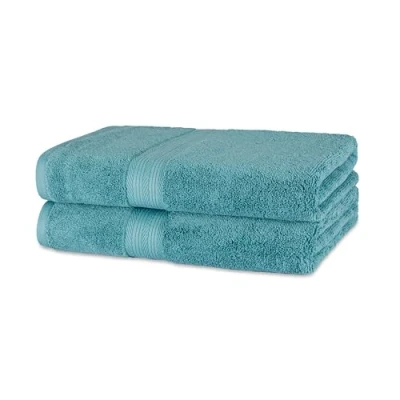 Abbildung von Amazon Basics Badetuch aus Bio Baumwolle, farbecht, 2 Stück, 76 x 137 cm, Blaugrün