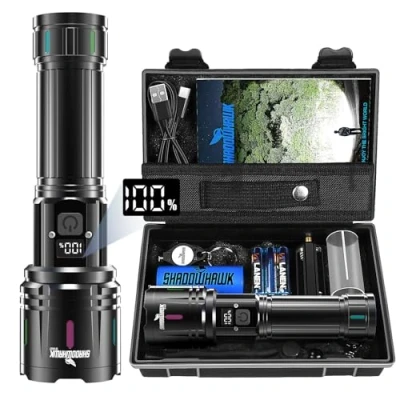Abbildung von Shadowhawk Taschenlampe LED Aufladbar 500000 Lumen, Extrem Hell XHM90.2 Taschenlampen USB, Starke Taktische Batteriebetrieben, Wasserdicht Flashlight for Outdoor Notfälle