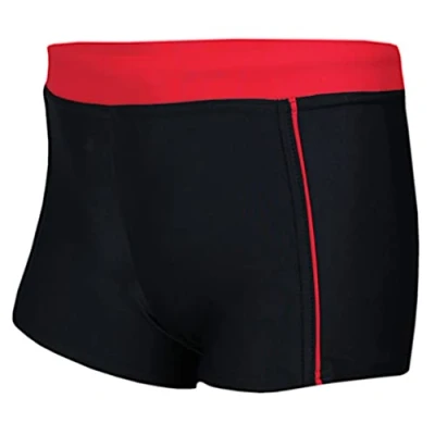 Abbildung von Aquarti Jungen Badehose Schwimmhose Seitliche Paspel Kinder Badeshorts, Farbe: 024 Schwarz/Rot, Größe: 164