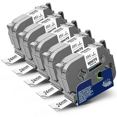 Abbildung von 5x Labelwell 24mm x 8m Schwarz auf Weiß kompatibel Schriftband Ersatz für Brother Tz Tze 251 Tzc Tze251 Ptouch PT 2430 P710BT P700 E500VP P750W D600VP P900W P950NW