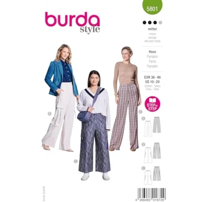 Abbildung von burda style Schnittmuster Damen Hose mit weitem Bein Gr. 36 46