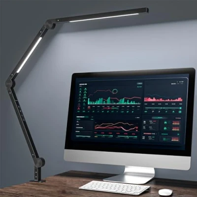 Abbildung von Eyocean LED Schreibtischlampe,Schwenkarm Architektenlampe Arbeitsleuchte,Berührungssteuerung Büro Tischlampe, Stufenloses Dimmen einstellbare Farbtemperaturen,Augenschutz, 10W Klemmleuchte,Mattschwarz