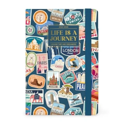 Abbildung von Legami Wochenplaner 2025 2026, Travel Stickers, 16 Monate Medium, Tagebuch von September bis Dezember elastischer Verschluss, FSC zertifiziertes Papier, mit Monatsplaner, 12 x 18 cm