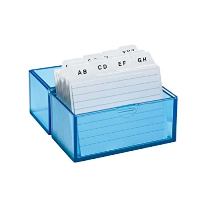Abbildung von Wedo 2508303 Karteibox DIN A8 quer aus Kunststoff inklusive 100 Karteikarten, 150 Karten, weiß/liniert/transparentblau