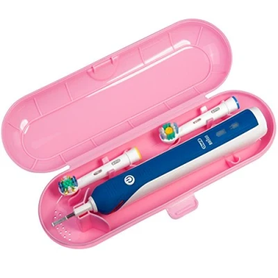 Abbildung von Nincha Elektrische Zahnbürsten Etui Reise für Braun Oral b Zahnbürste Serie Kunststoff Ersatz 1 Handstück und 2 Aufsteckbürsten (Pink)
