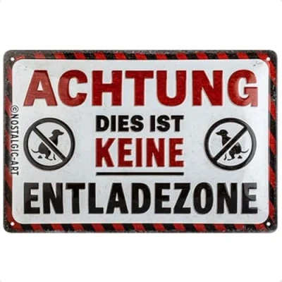 Abbildung von Nostalgic Art Retro Blechschild, 20 x 30 cm, Hund Achtung keine Entladezone Warnschild als Geschenk Idee, aus Metall, Vintage Design mit Spruch