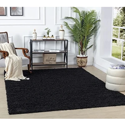 Abbildung von Surya Home Shaggy Berber Teppich Flauschiger für Wohnzimmer, Esszimmer, Schlafzimmer, Langflor Hochflor flauschig groß 100x200 cm, Wohnzimmerteppich in Schwarz
