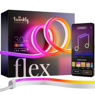 Abbildung von Twinkly Flex 3m, LED Schlauch Multicolor, Flexibel und Kompatibel mit Home Kit, Alexa Google Home, Gaming Lichter, Über 16 Mio. Farben, Stromversorgung über USB C, App Steuerung, Weißes Kabel