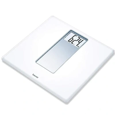 Abbildung von Beurer PS 160 Personenwaage, Waage mit LCD Display, große Ziffern 4,7 cm, Tragkraft 180 kg, weißes Retro Design