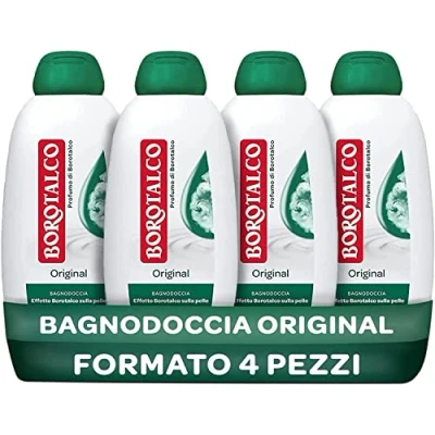 Abbildung von Borotalco Original Duschbad mit Borotalkus Duft, Formel feuchtigkeitsspendenden Wirkungen, Borotalkum Wirkung auf die Haut, dermatologisch getestet, 4 Flaschen à 600 ml , 600ml (4er Pack)
