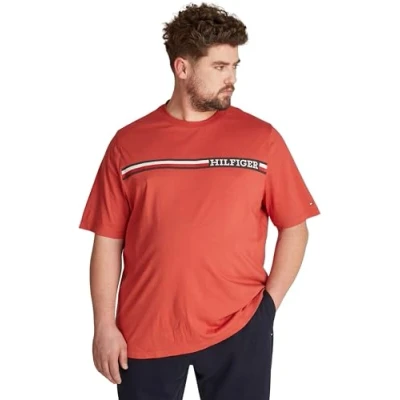 Abbildung von Tommy Hilfiger Herren T Shirt Kurzarm Chest Stripe Rundhalsausschnitt, Rot (Terra Red), XXL