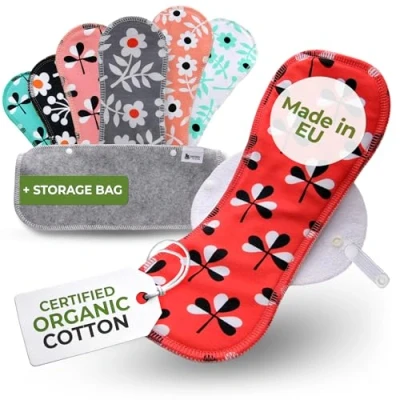 Abbildung von Waschbare Binden bio Baumwolle; 7 Pack (alle Größen) Stoffbinden waschbar MADE IN EU; wiederverwendbare Waschbar; starke Blutung; Baumwollbinden Damenbinden Menstruation