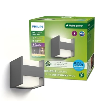 Abbildung von PHILIPS Outdoor Ultra Efficient Arbour Wandleuchte up/down 3,8W, 2700 Kelvin, IP44 wetterfest, anthrazit
