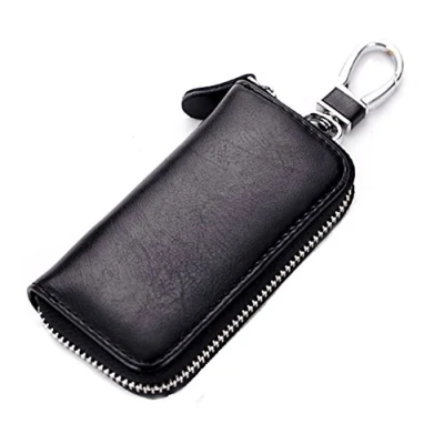 Abbildung von iSuperb® Praktisch Schlüsseletui Schlüsselmäppchen Leder Autoschlüssel Auto Key Schlüsseltasche mit Reißverschluss für Damen Herren (Schwarz)