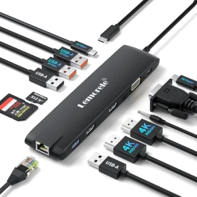 Abbildung von 2025 Upgrade Lemorele Docking Station USB C/A 10Gbps 3*Display 14 in 1, C Dock 2 HDMI Adapter 4K, Ethernet, 4 3.2/2.0, VGA, Type 3.1, PD 100W, Audio, SD/TF, für Windows, MacBook