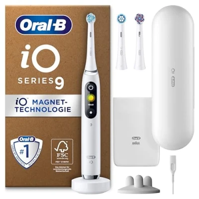 Abbildung von Oral B iO Series 9 PLUS Edition Elektrische Zahnbürste/Electric Toothbrush, 3 Aufsteckbürsten inkl. Whitening, Magnet Etui, 7 Putzmodi, Geschenk Mann/Frau, white