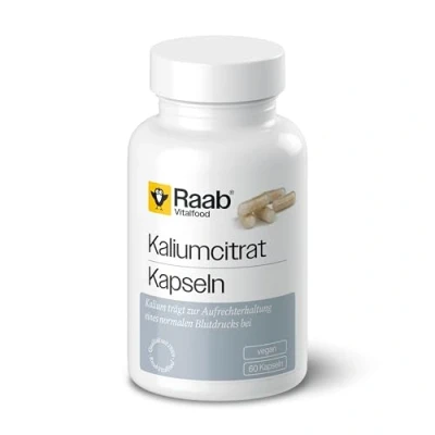 Abbildung von Raab Vitalfood® Kaliumcitrat Kapseln (60 Stück) Kalium trägt zur Aufrechterhaltung eines normalen Blutdrucks bei, als organische Citratverbindung, nur 2 pro Tag, Vegan, ohne Zusätze