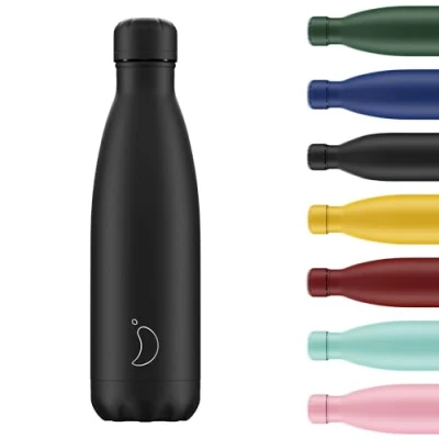 Abbildung von Chilly&#039;s Wasserflasche Edelstal und wiederverwendbar Auslaufsicher, schweißfrei Komplett Schwarz 500ml