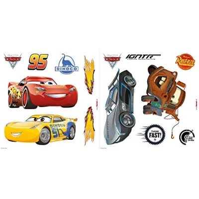 Abbildung von Komar Window Sticker von Disney Cars3 Größe 31 x cm, 2 Bogen, 14 Teile, selbsthaftend und Immer wieder Neu Platzierbar, Made in Germany, Bunt