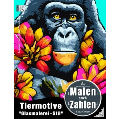 Abbildung von Malen nach Zahlen Erwachsene: Tiermotive &quot;Glasmalerei Stil&quot;. Malbuch für Erwachsene Tiere zum Ausmalen Zahlen. Buch mit Nummerierten ... Ausmalerlebnis. Glasmalerei