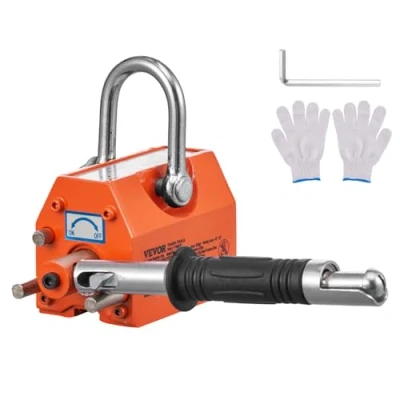 Abbildung von VEVOR Lasthebemagnet Kranmagnet (100 kg Tragfähigkeit, 250 Zugkraft, 40 bis 80 ℃), 4 Stk. Magnete Handgesteuertes Gabelanheben Magnetlifter Magnetheber Gelb Neodymium Lifting Magnet Werkzeug