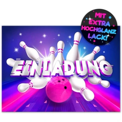 Abbildung von 12x Bowling EINLADUNGSKARTEN KINDERGEBURTSTAG Junge Mädchen die Bowlingbahn PARTY Karten sind EINLADUNG für Jungen Kinder GEBURTSTAG KINDERPARTY Kegeln GEBURTSTAGSPARTY Bowlingkugel