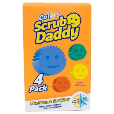 Abbildung von Scrub Daddy Colors Spülschwamm, Putzschwämme im Multipack Texturveränderung, kratzfreier Schmutzradierer Schwamm für die Küche, geruchsresistent, Küchenschwamm spülmaschinenfest 4er Pack