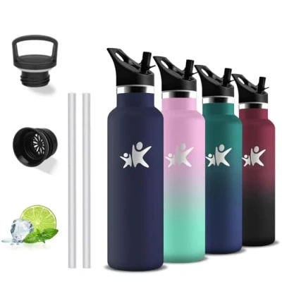 Abbildung von Grsta Thermosflasche, Trinkflasche 500ml, BPA Frei, mit Strohhalm, 24h Kalt &amp; 12h Warm, Auslaufsicher, Kann Dir Tragen, Wasserflasche Doppelwandig, für Schule, Reisen