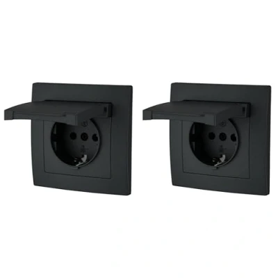 Abbildung von 2er Pack, Unterputz Steckdose IP44, Steckklemme, All in One, Serie ET 1 schwarz