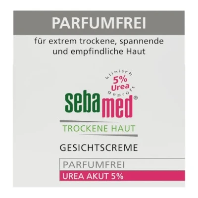 Abbildung von Sebamed Gesichtscreme Parfumfrei Urea Akut 5%, lindert spürbar Spannungsgefühl, Schuppung und Rauheit bei trockener Haut, für Männer Frauen, ohne Parfum, 50 ml
