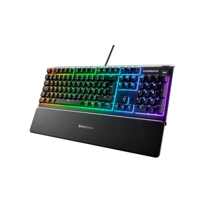 Abbildung von SteelSeries Apex 3 Gaming Tastatur 10 Zonen RGB Beleuchtung Premium magnetische Handballenauflage Französisch (AZERTY) Layout