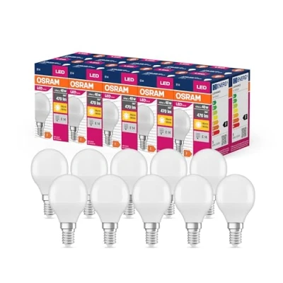 Abbildung von OSRAM LED Star Value Classic P40 Lampe für E14 Sockel, Tropfenform, FR, 470 Lumen, warmweiß (2700K), Ersatz herkömmliche 40W Glühbirnen, nicht dimmbar, 10er Pack