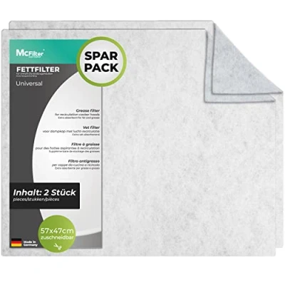 Abbildung von McFilter 2 x Flachfilter für Dunstabzugshaube, universal (57 47cm), Filter zuschneidbar, starke Filterleistung, 100% kompostierbar, Abzugshaube Filter, Made in Germany
