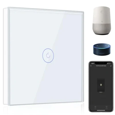 Abbildung von BSEED Smart Lichtschalter 1 Fach Weg Wifi arbeitet mit Amazon Alexa and Google Home,Touch Wandschalte Glas Touchscreen schalter Weiß(Erforderlich NeutralDraht)