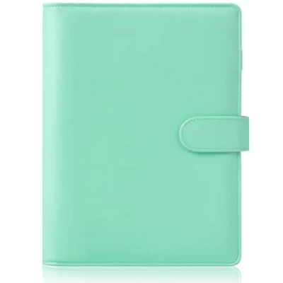 Abbildung von HAUTOCO A5 Binder, 6 Loch Ringbuch Abdeckung, Nachfüllbar Budget PU Leder Notizbuch Planer Organizer Binder für Büro Schule (ohne Innenpapier), Hellgrün