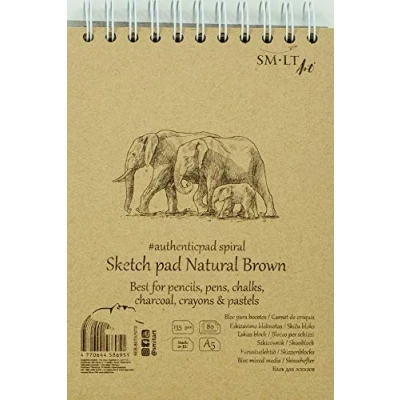 Abbildung von SMLT 5EB 80TS/NTB Authentic Line A5 Skizzenblock, braun Kraftpapier, 135 gsm, 80 Blatt, mit Perforation, recycelter Deckel und Doppelspirale