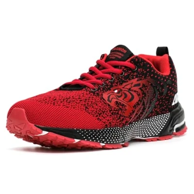 Abbildung von ASHION Turnschuhe Herren Sneaker Laufschuhe Sportschuhe Atmungsaktiv Leichte Straßenlaufschuhe,A Rot,45 EU
