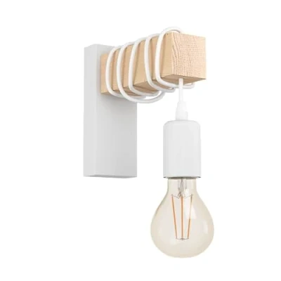 Abbildung von EGLO Wandlampe Townshend, Vintage Wandleuchte im Industrial Design, Retro Lampe aus Stahl und Holz, Farbe Weiß, braun, Fassung E27, FSC zertifziert