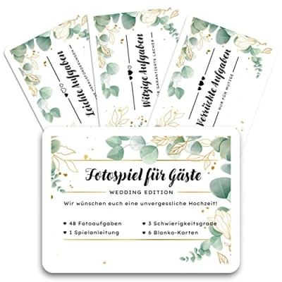 Abbildung von Fotospiel Hochzeit Eukalyptus für Gäste Lustiges Hochzeitsspiel mit kreativen Fotoaufgaben unvergessliche Erinnerungen (54 Karten)