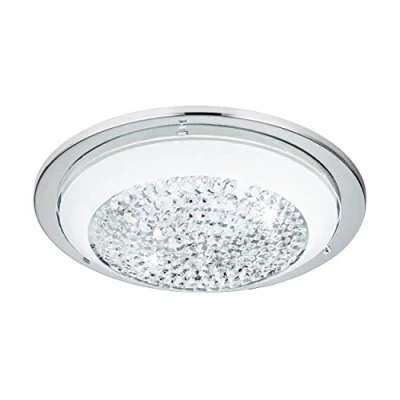 Abbildung von EGLO LED Deckenleuchte Acolla, Ø 29 cm, 1 flammige Deckenlampe, Wohnzimmerlampe, klassisch, Schlafzimmerlampe aus Metall, Glas und Kristall in Chrom, Weiß, Klar, Flurlampe Decke, warmweiß