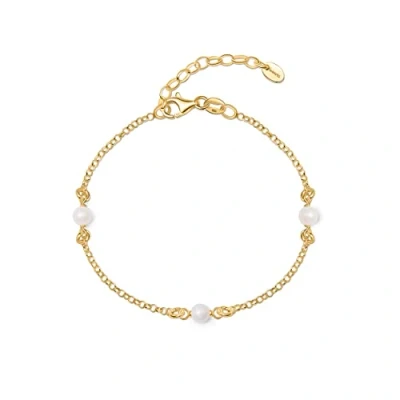 Abbildung von Amberta Frauen 925 Sterling Silber Süßwasser Perlen Armband: Vergoldet Perlenkette Armband mit 4 5 mm