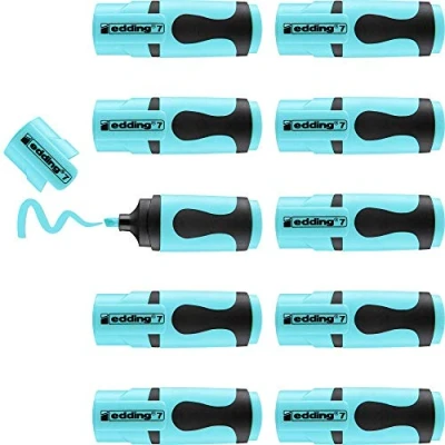 Abbildung von edding 7 Mini Textmarker pastellblau 10 highlighter pens Keilspitze 1 3 mm klein in trendigen Farben für Bullet Journal, Schule, Uni oder Büro