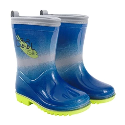 Abbildung von PERLETTI Blauer Gummistiefel Reflektierend Kleinkind Jungen Regenstiefel Wasserdicht Kinder Kindergarten 3 4 5 6 Jahre Regen Stiefeletten rutschfest mit Grünen Details (Blau und Grün, 22/23 EU)