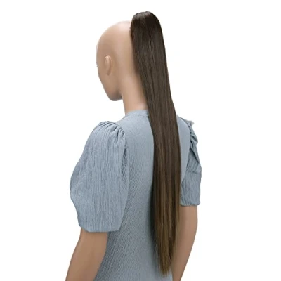 Abbildung von CAISHA 70cm Extralang Clip On Haarteil Zopf Pferdeschwanz Hitzebeständig Synthetik Glatt Braun H163